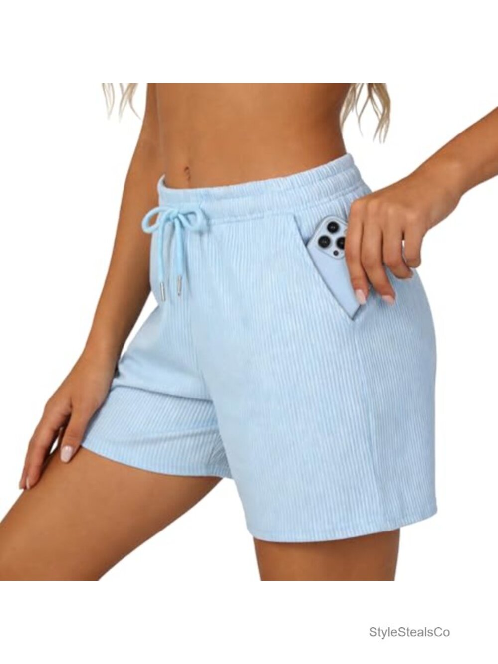 Women's Quick Dry Ribbed Drawstring Shorts Athletic Lounge Yoga Running